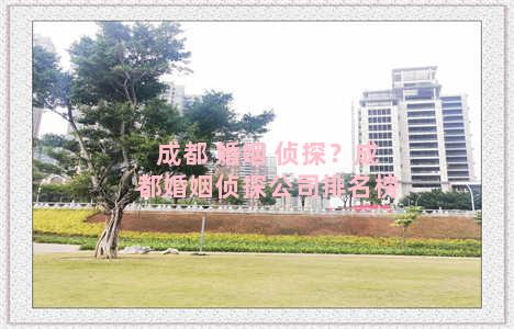 成都 婚姻 侦探？成都婚姻侦探公司排名榜